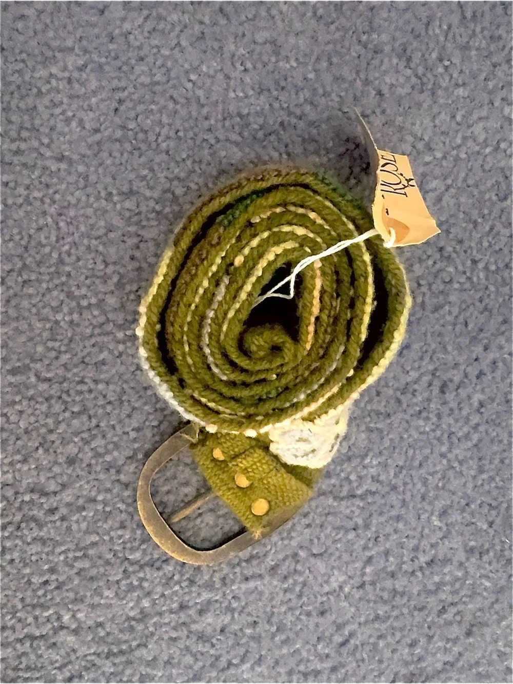 Green Embroidered Floral Wool Belt with Brass Buckle